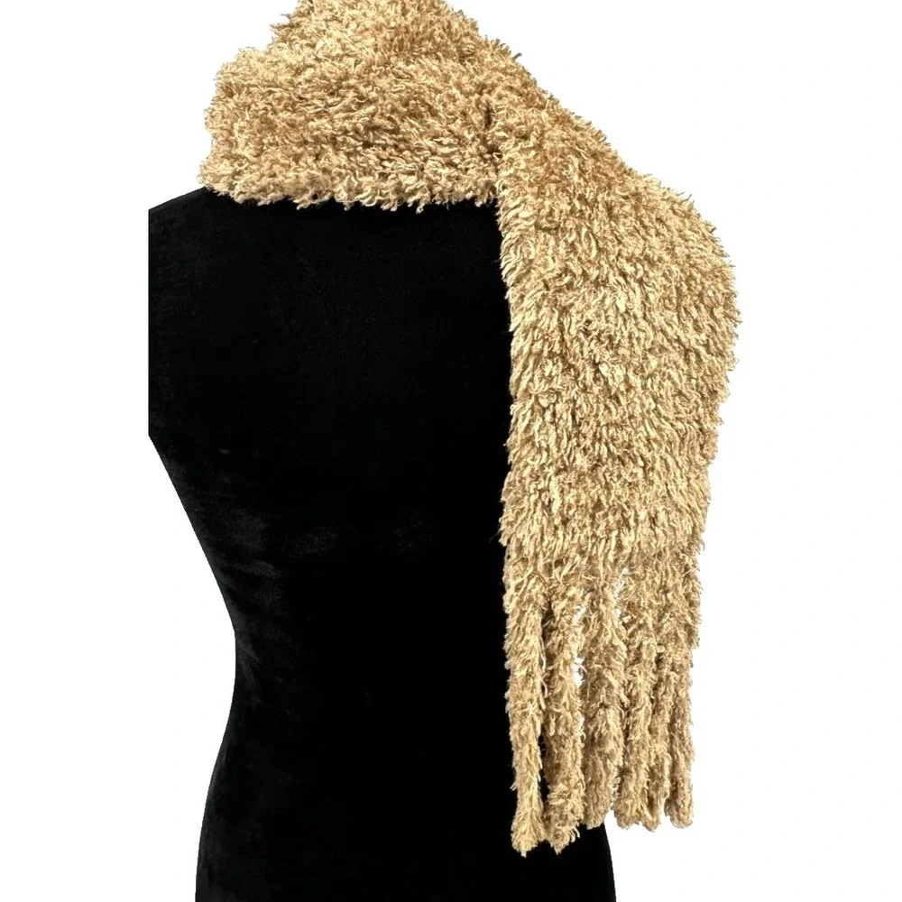 Pleasant Pheasant Women's Rectangular‎ Fuzzy Scarf One Size Beige Fringe Trim